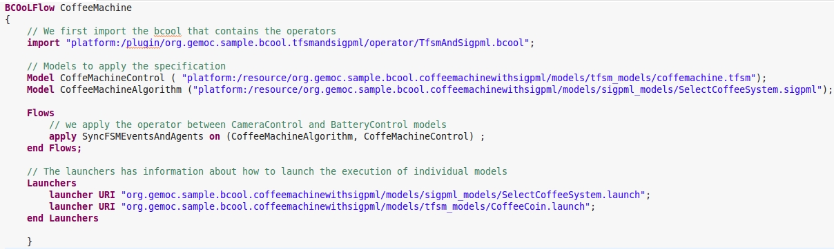 BFLoW specification of the coffee machine by using the TFSM and SigPML languages